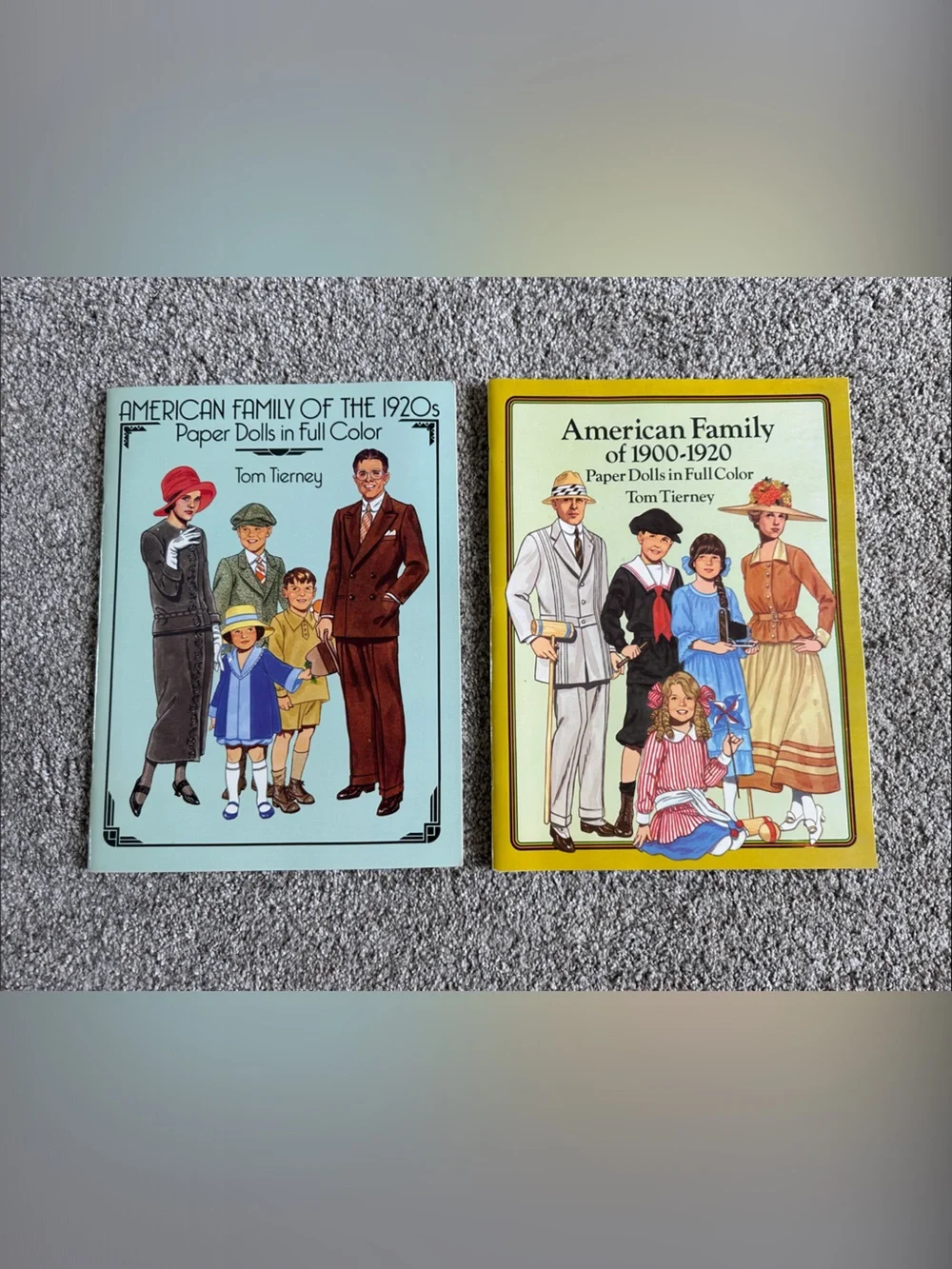 Set of 2 Vintage Style Paper Doll Books - Aqua & Yellow Covers